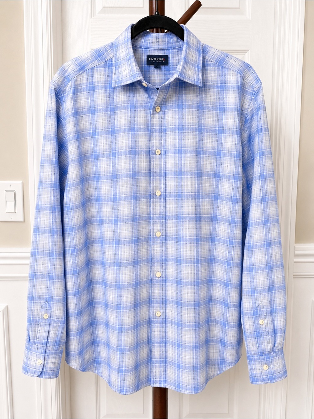 UNTUCKit Light Blue and White Plaid Button-Down Shirt